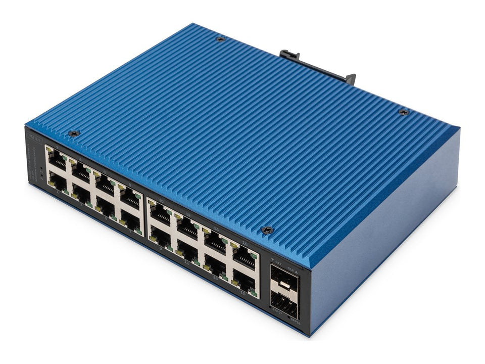 DIGITUS 16 Port Gigabit Ethernet Netzwerk Switch, Industrial, Unmanaged, 2 SFP Uplink