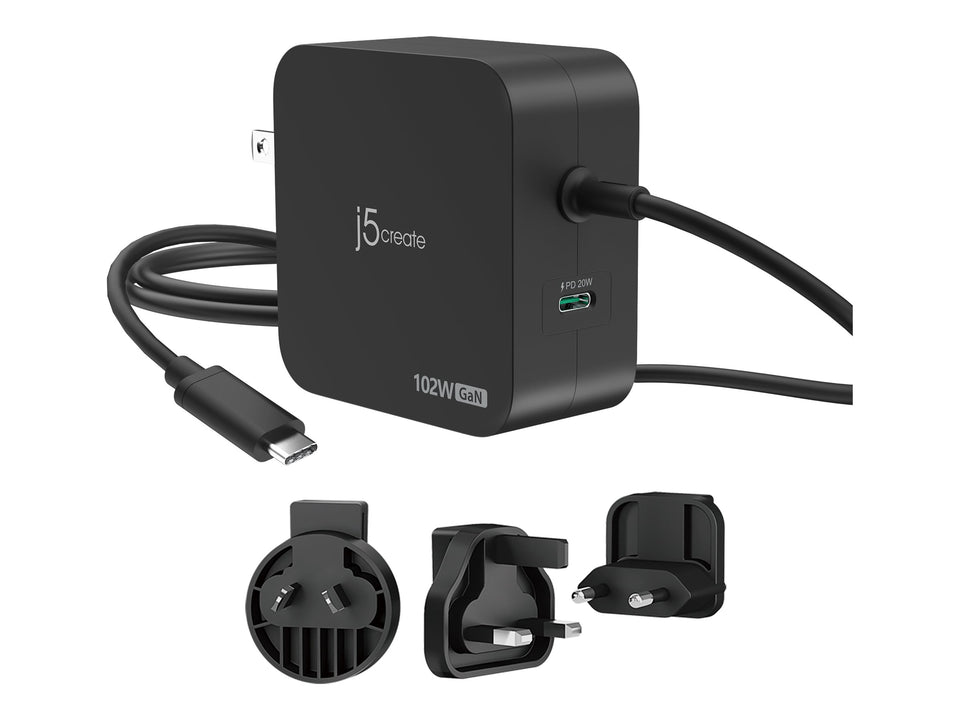 j5create JUP25102V - Netzteil - GaN - 102 Watt - PD 3.0, Smart IC - 2 Ausgabeanschlussstellen (USB-C)