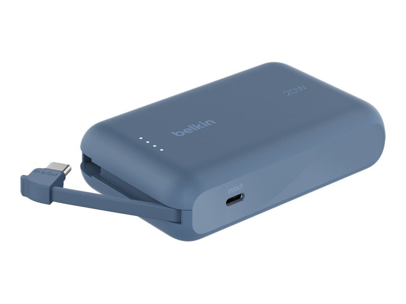 Belkin BoostCharge - Powerbank - mit integriertem Kabel - 10000 mAh - 20 Watt - 3 A - Fast Charge - 2 Ausgabeanschlussstellen (USB-C)