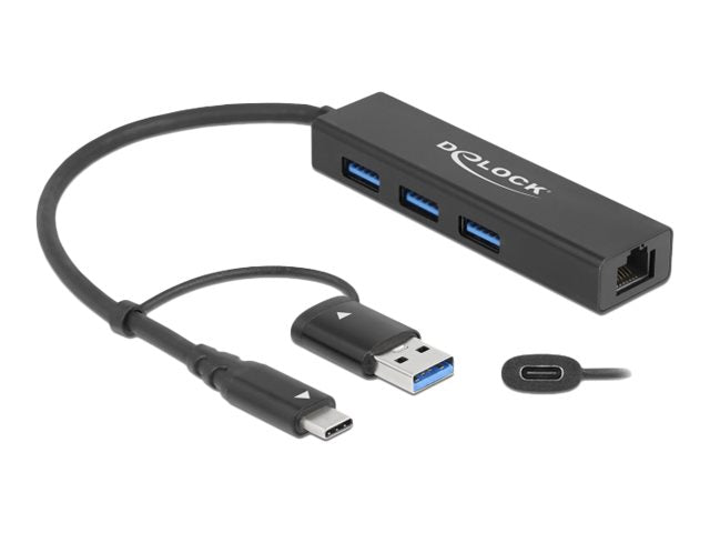 Delock Hub - 3 x USB 3.2 Gen 1 + 1 x 10/100/1000