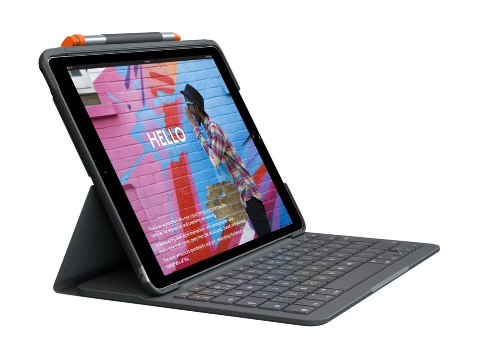 Logitech Slim Folio - Tastatur und Foliohülle - kabellos - Bluetooth LE - QWERTZ - Schweiz - Oxford Gray - für Apple 10.9-inch iPad (10. Generation)