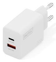 DIGITUS USB GaN Charger 30W, 1x USB-C, 1x USB-A